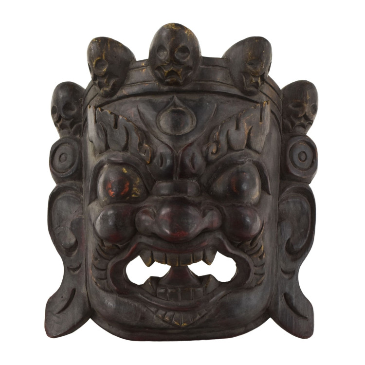 Drevená maska, Bhairab, ručne maľovaný, antik patina, 25cm