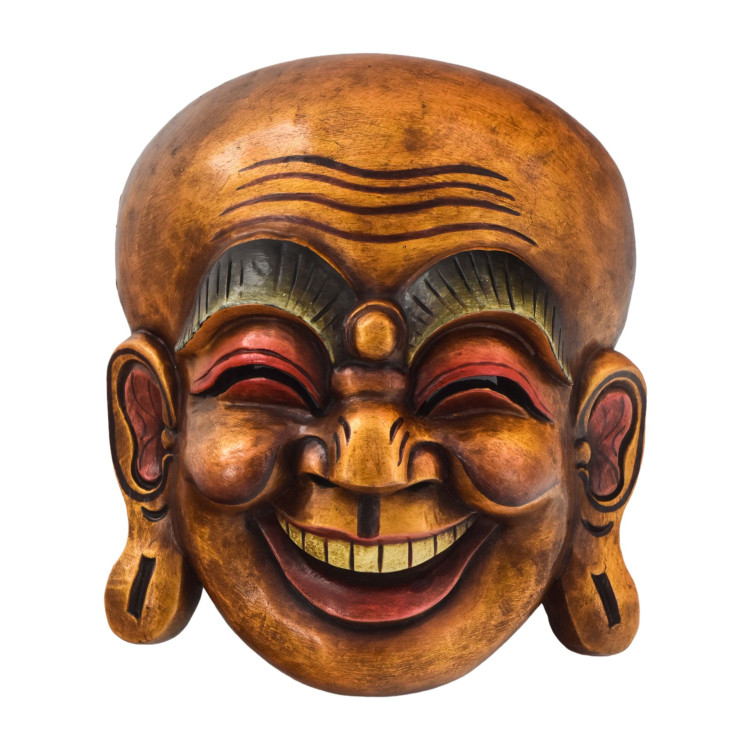 Drevená maska, smejúca sa Budha, ručne maľovaný, 33cm