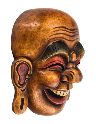 Drevená maska, smejúca sa Budha, ručne maľovaný, 33cm