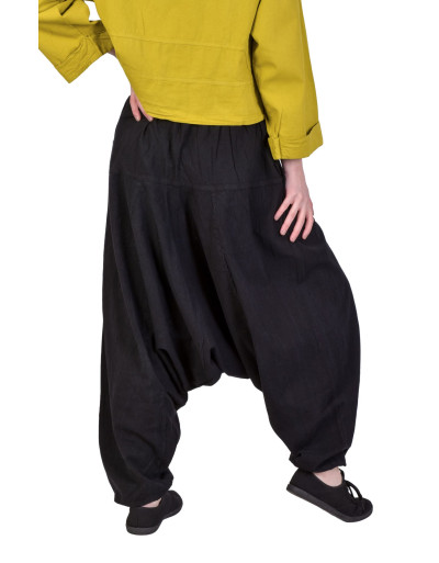 Turecké čierne nohavice, unisex, vrecká, šnúrka a guma v páse