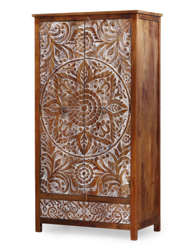 Vyrezávaná skriňa z mangového dreva, ručné práce, 110x60x210cm
