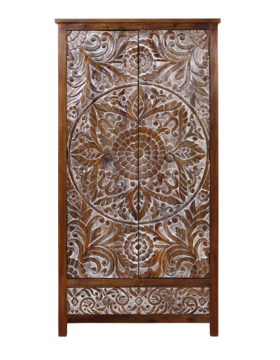 Vyrezávaná skriňa z mangového dreva, ručné práce, 110x60x210cm