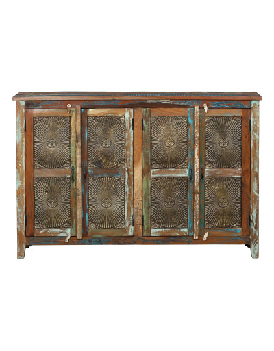 Skrinka z recyklovaného dreva, mosadzné kovanie, 150x40x100cm