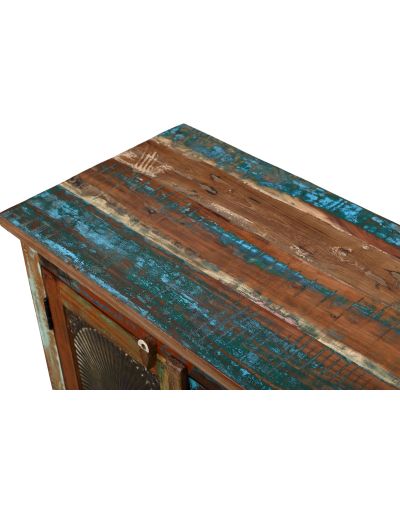 Skrinka z recyklovaného dreva, mosadzné kovanie, 150x40x100cm