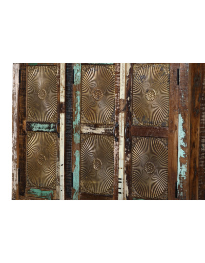 Skrinka z recyklovaného dreva, mosadzné kovanie, 120x40x100cm