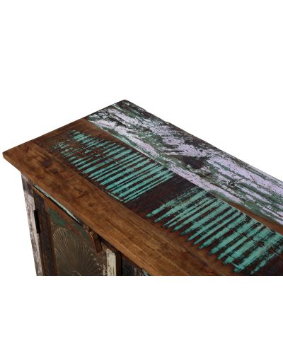 Skrinka z recyklovaného dreva, mosadzné kovanie, 120x40x100cm