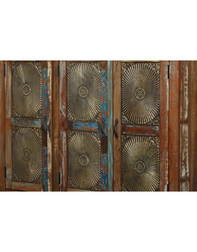 Skrinka z recyklovaného dreva, mosadzné kovanie, 120x40x100cm