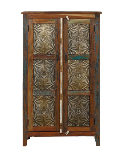 Skriňa z recyklovaného dreva, mosadzné kovanie, 82x40x140cm