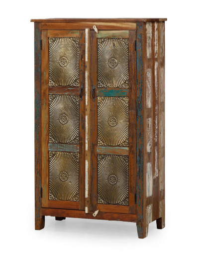 Skriňa z recyklovaného dreva, mosadzné kovanie, 82x40x140cm