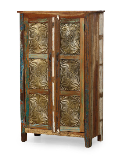 Skriňa z recyklovaného dreva, mosadzné kovanie, 82x40x140cm