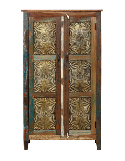 Skriňa z recyklovaného dreva, mosadzné kovanie, 82x40x140cm