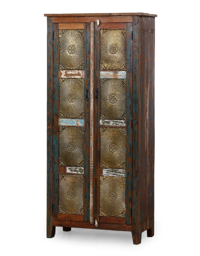 Skriňa z recyklovaného dreva, mosadzné kovanie, 82x40x180cm