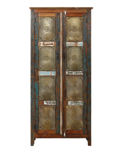 Skriňa z recyklovaného dreva, mosadzné kovanie, 82x40x180cm