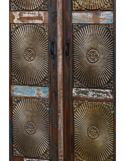Skriňa z recyklovaného dreva, mosadzné kovanie, 82x40x180cm
