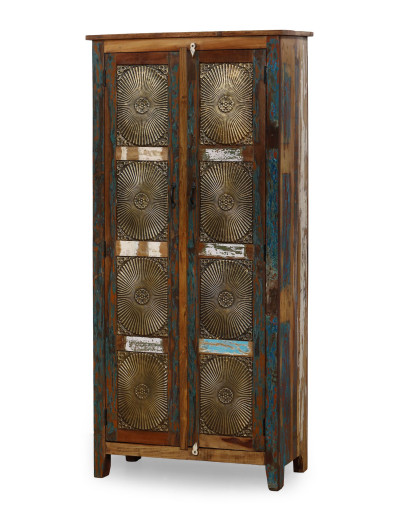 Skriňa z recyklovaného dreva, mosadzné kovanie, 82x40x180cm