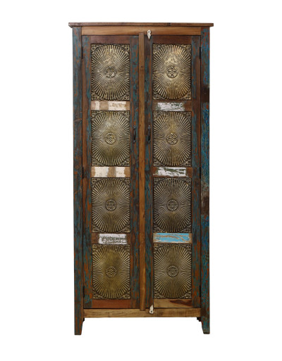 Skriňa z recyklovaného dreva, mosadzné kovanie, 82x40x180cm