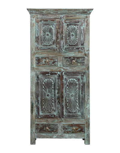 Skriňa z teakového dreva, ručné rezby, 90x40x185cm