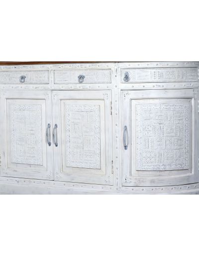 Komoda z mangového dreva, zdobená mosadzným kovaním, 180x45x90cm