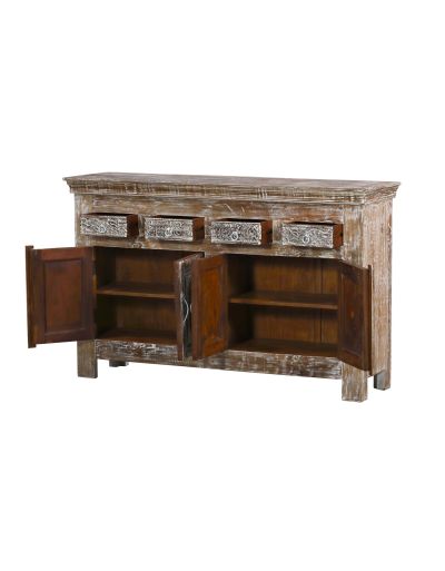 Komoda s vyrezávanými dvierkami, z recyklovaného dreva, 165x44x101cm