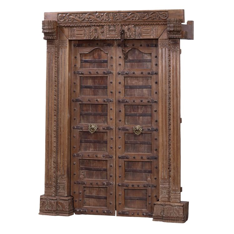 Starožitné dvere s rámom z Gujaratu, tíkové drevo, 162x56x217cm