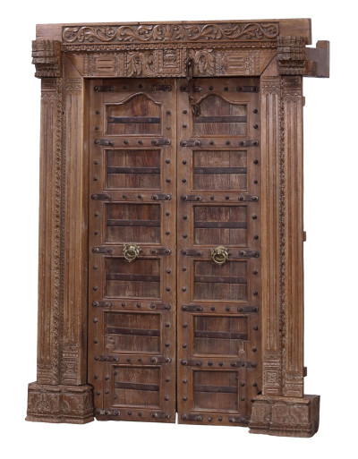 Starožitné dvere s rámom z Gujaratu, tíkové drevo, 162x56x217cm