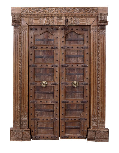 Starožitné dvere s rámom z Gujaratu, tíkové drevo, 162x56x217cm