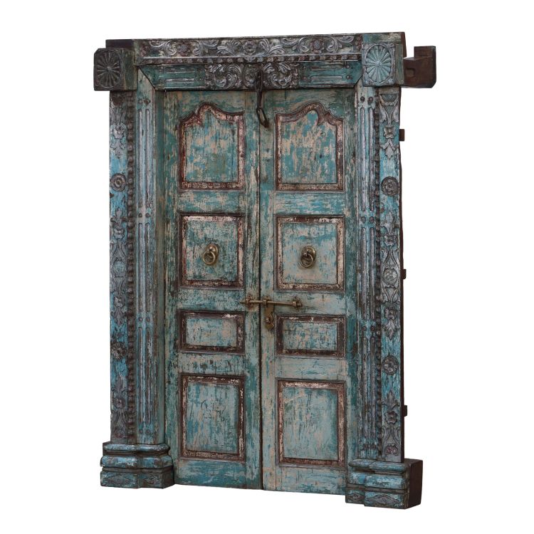 Starožitné dvere s rámom z Gujaratu, tíkové drevo, 157x53x210cm