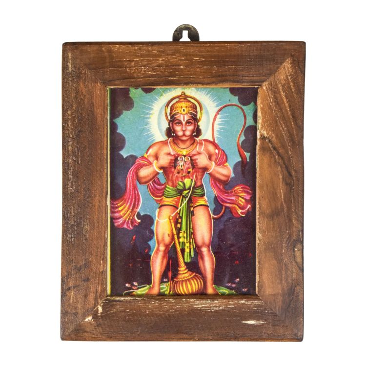 Hanuman, obrázok v rámčeku z teakového dreva, 12x1x15cm