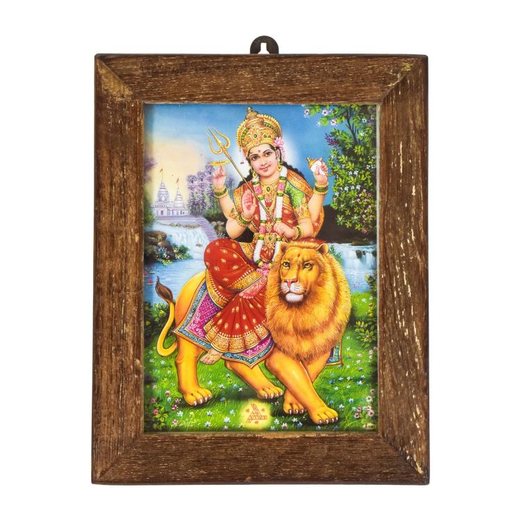 Durga, obrázok v rámčeku z teakového dreva, 15x1x20cm