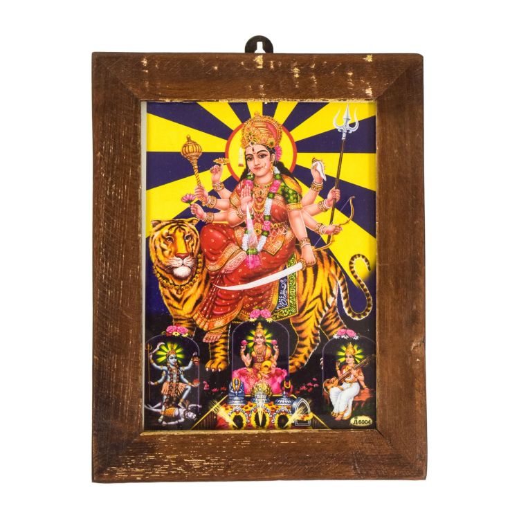 Durga Maa, obrázok v rámčeku z teakového dreva, 15x1x20cm