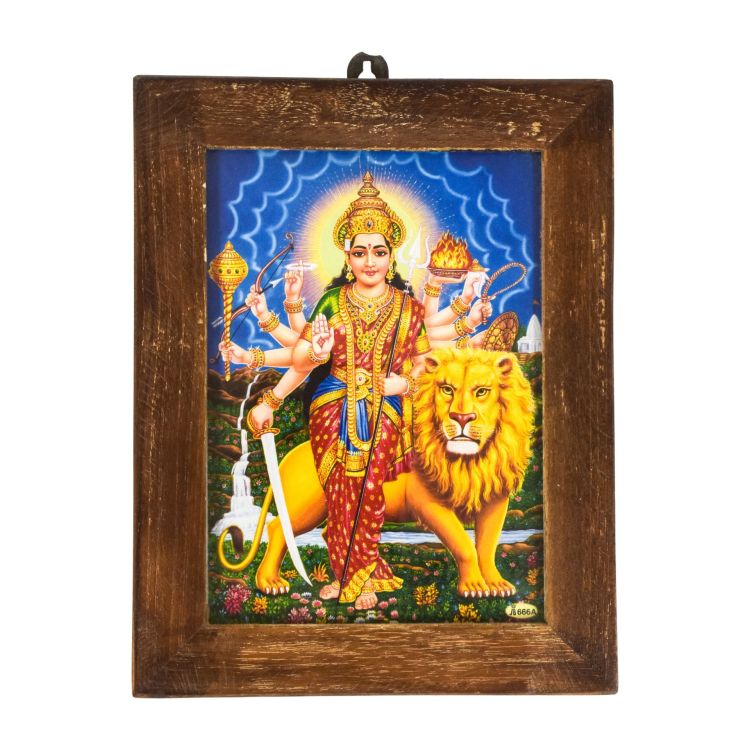 Durga, obrázok v rámčeku z teakového dreva, 15x1x20cm