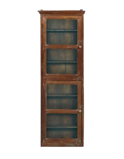 Stará presklená skrinka z teakového dreva, 43x15x125cm