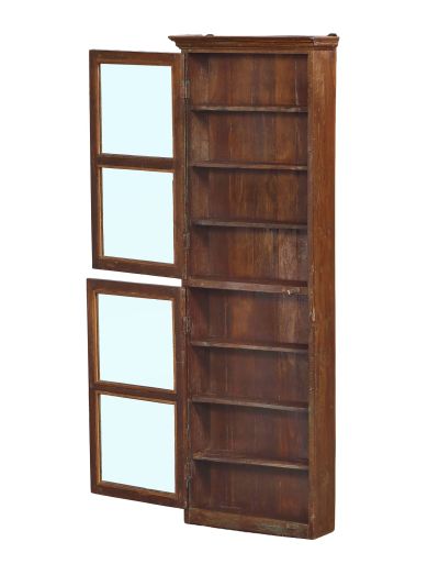 Stará presklená skrinka z teakového dreva, 43x15x125cm