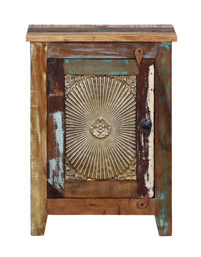 Nočný stolík z recyklovaného dreva, mosadzné kovanie, 46x36x60cm