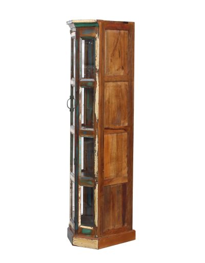 Rohová presklená skriňa z teakového dreva v "Goa" štýle, 72x52x180cm