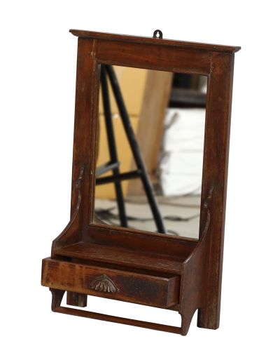 Staré zrkadlo s poličkou z teakového dreva, 33x12x51cm