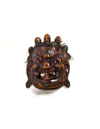 Drevená maska, Bhairab, antik patina, 29x32cm