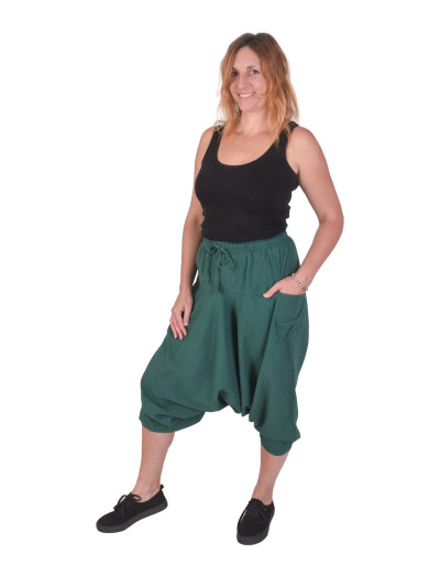 Turecké zelené nohavice, unisex, vrecká, šnúrka a guma v páse