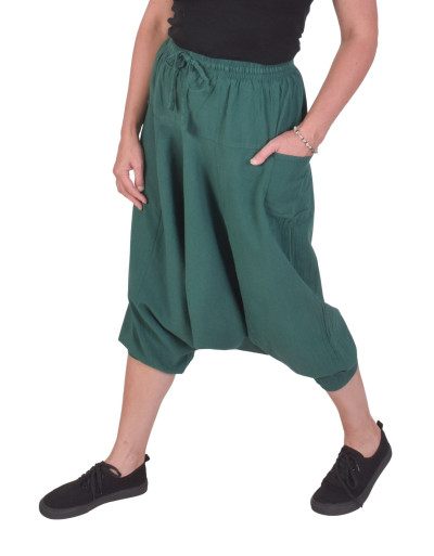 Turecké zelené nohavice, unisex, vrecká, šnúrka a guma v páse