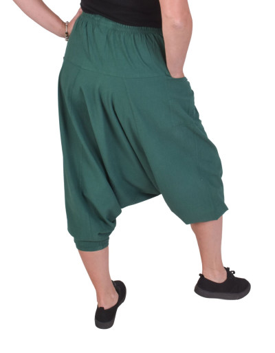 Turecké zelené nohavice, unisex, vrecká, šnúrka a guma v páse
