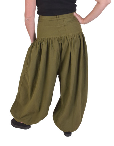 Turecké nohavice, zapínanie na gombíky, khaki