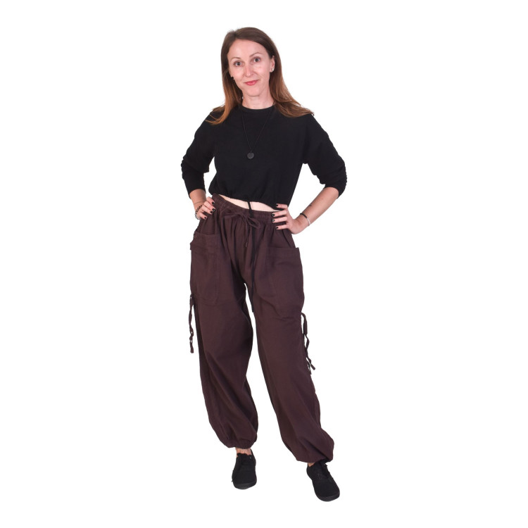 Skracovacie pohodlné unisex nohavice, hnedé
