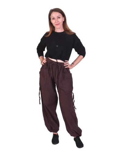 Skracovacie pohodlné unisex nohavice, hnedé