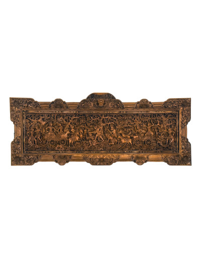 Drevený panel, výjav z Ramajány, 230x5x85cm