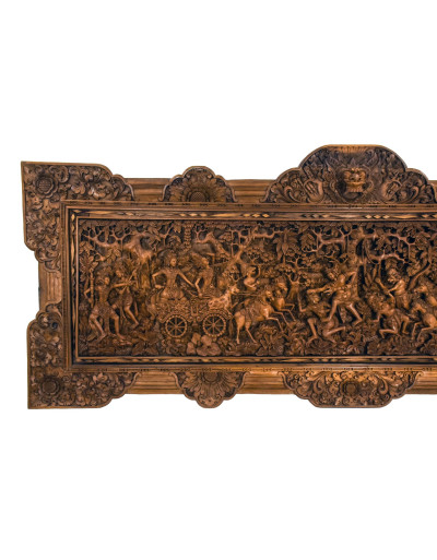 Drevený panel, výjav z Ramajány, 230x5x85cm