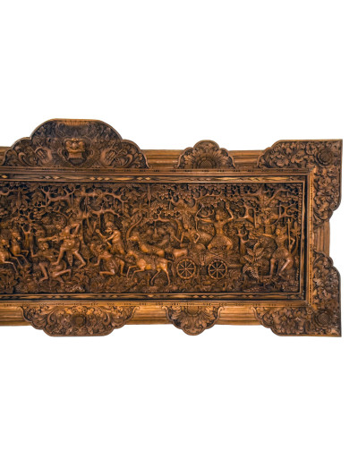 Drevený panel, výjav z Ramajány, 230x5x85cm