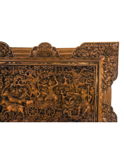 Drevený panel, výjav z Ramajány, 230x5x85cm