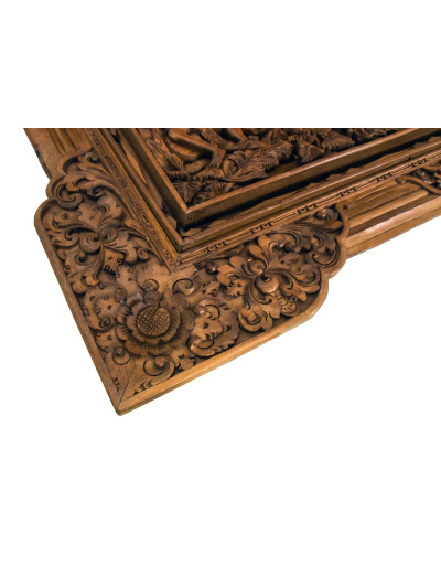 Drevený panel, výjav z Ramajány, 230x5x85cm