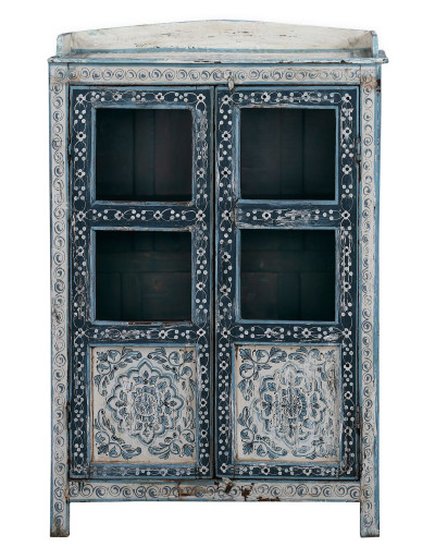 Starožitná skrinka z teakového dreva, ručné maľby, 81x41x115cm