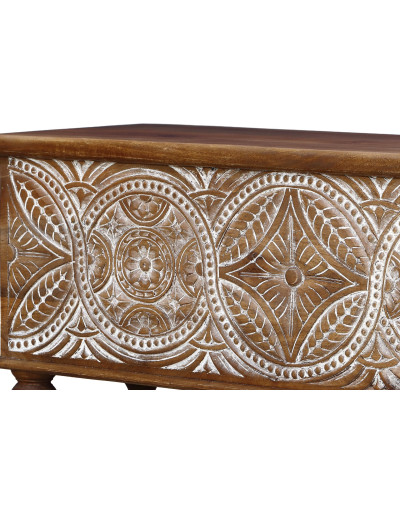 Truhla z mangového dreva zdobená ručnými rezbami, 117x44x45cm